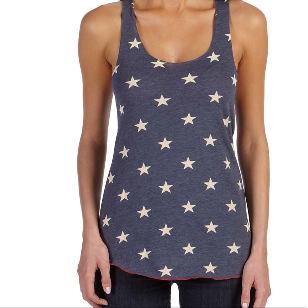 Alternative W’s Meegs Navy/White Printed Star Racerback Eco-Jersey Tank Small